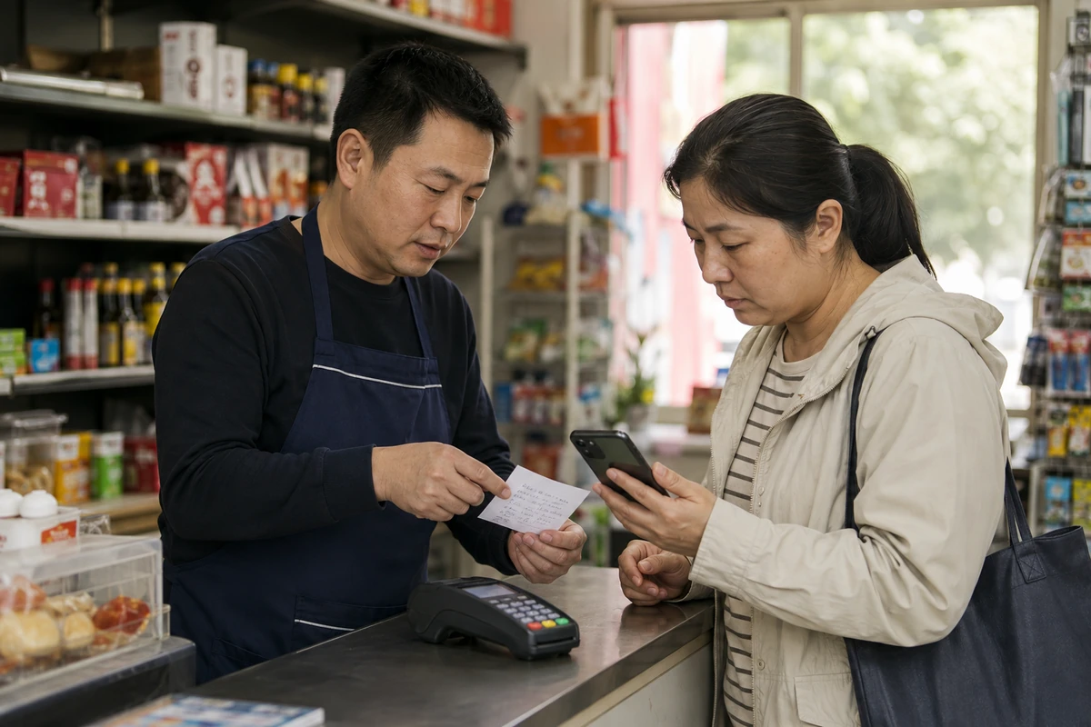 武汉便利店商户与顾客核对POS交易状态和银行卡扣款记录
